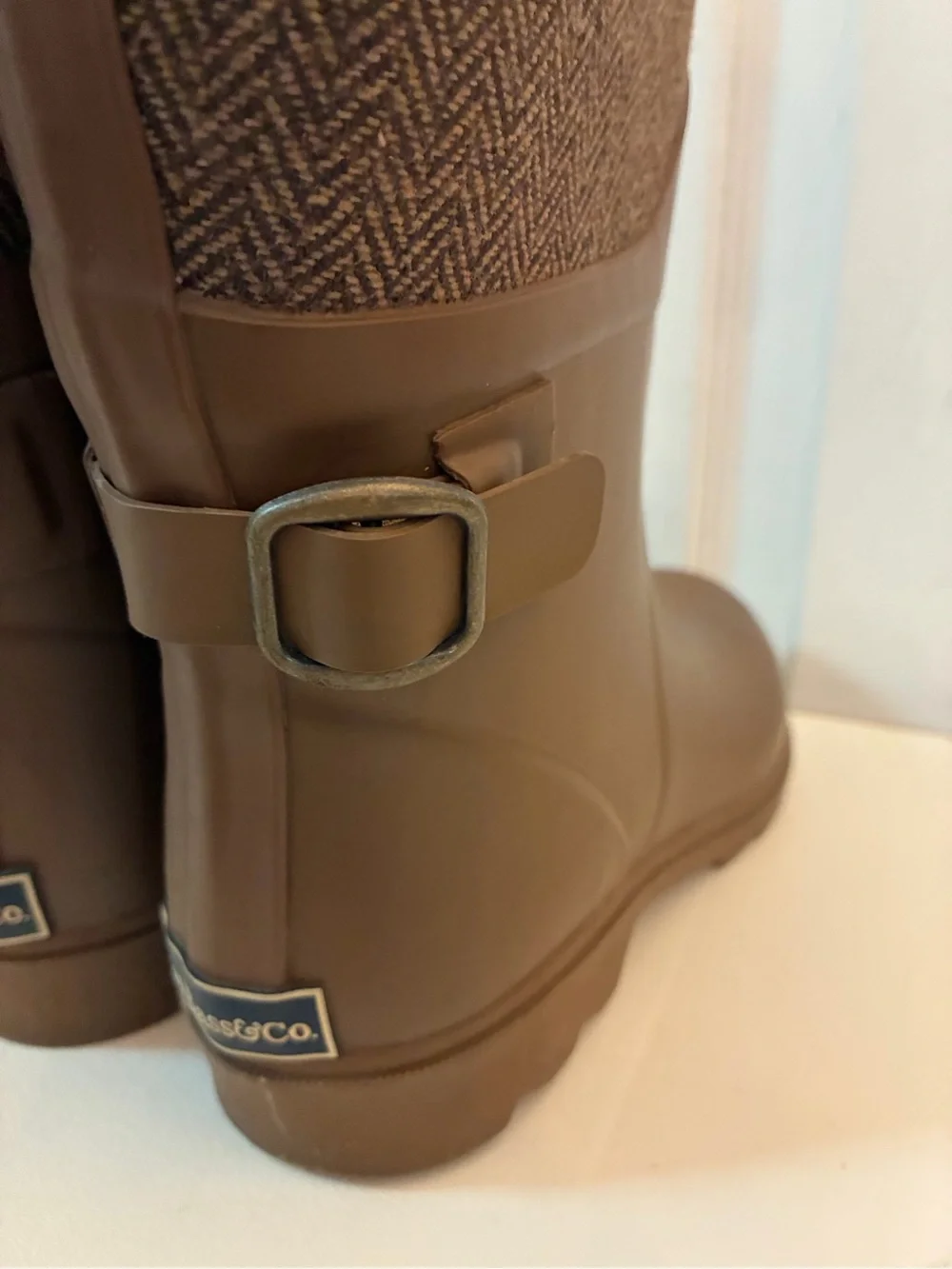 G.H. Bass Co. Lizbeth Brown Herringbone Winter Rain Boots Size 6 EUC